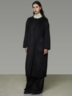 unspoken Heavyweight Lambswool Blend Minimal Commuter Loose Longline Black Wool Coats