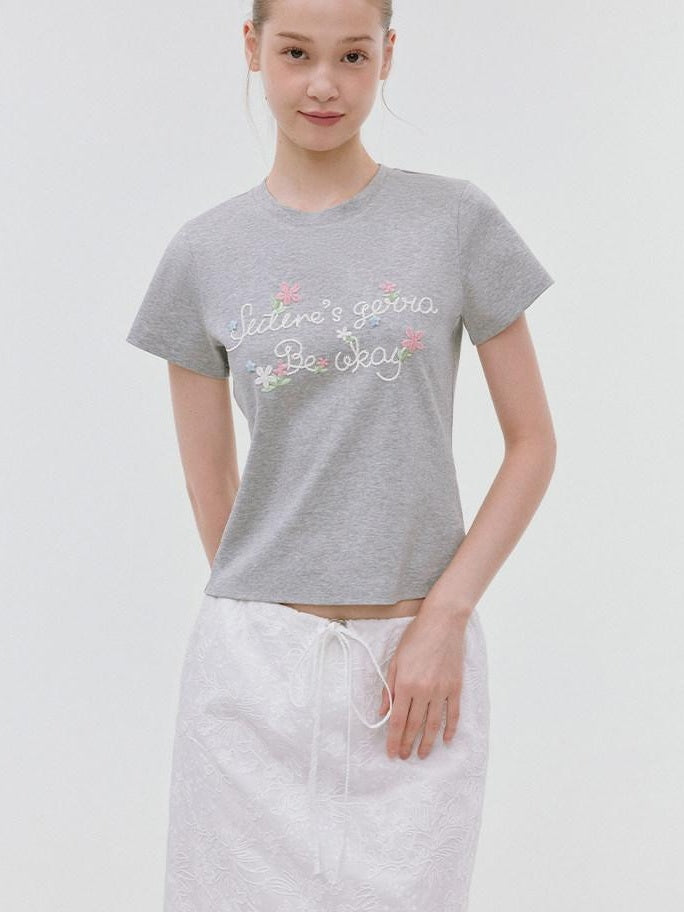 fano Floral Print Slim Fit Korean Workwear Round Neck Cotton Stretch Basic Crop Tops