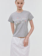 fano Floral Print Slim Fit Korean Workwear Round Neck Cotton Stretch Basic Crop Tops
