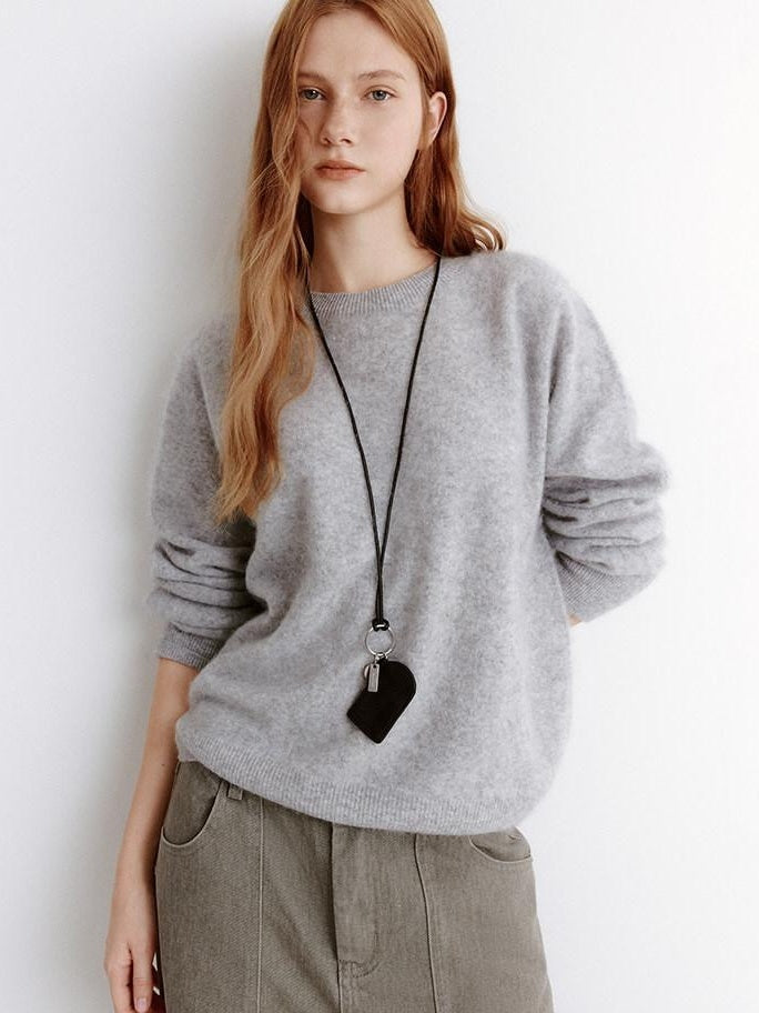 fano Soft Wool Cashmere Blend Relaxed Fit Crew Neck Women Knit Pullover Sweaters