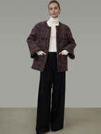unspoken Warm Wool Blend Button Front Round Neck Relaxed Fit Office Women Short Coat