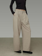 unspoken Pleated Natural Waist Minimalist Loose Women Khaki Zipper Wide Leg Pants