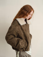 someonesometimes Pure Cotton Casual Loose Short Length Lapel Collar Zipper Women Cropped Jackets