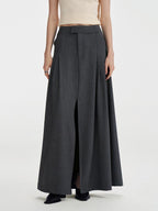 someone sometimes Pleated High Slit Mid Waist Office A Line Women Polyester Rayon Maxi Skirts