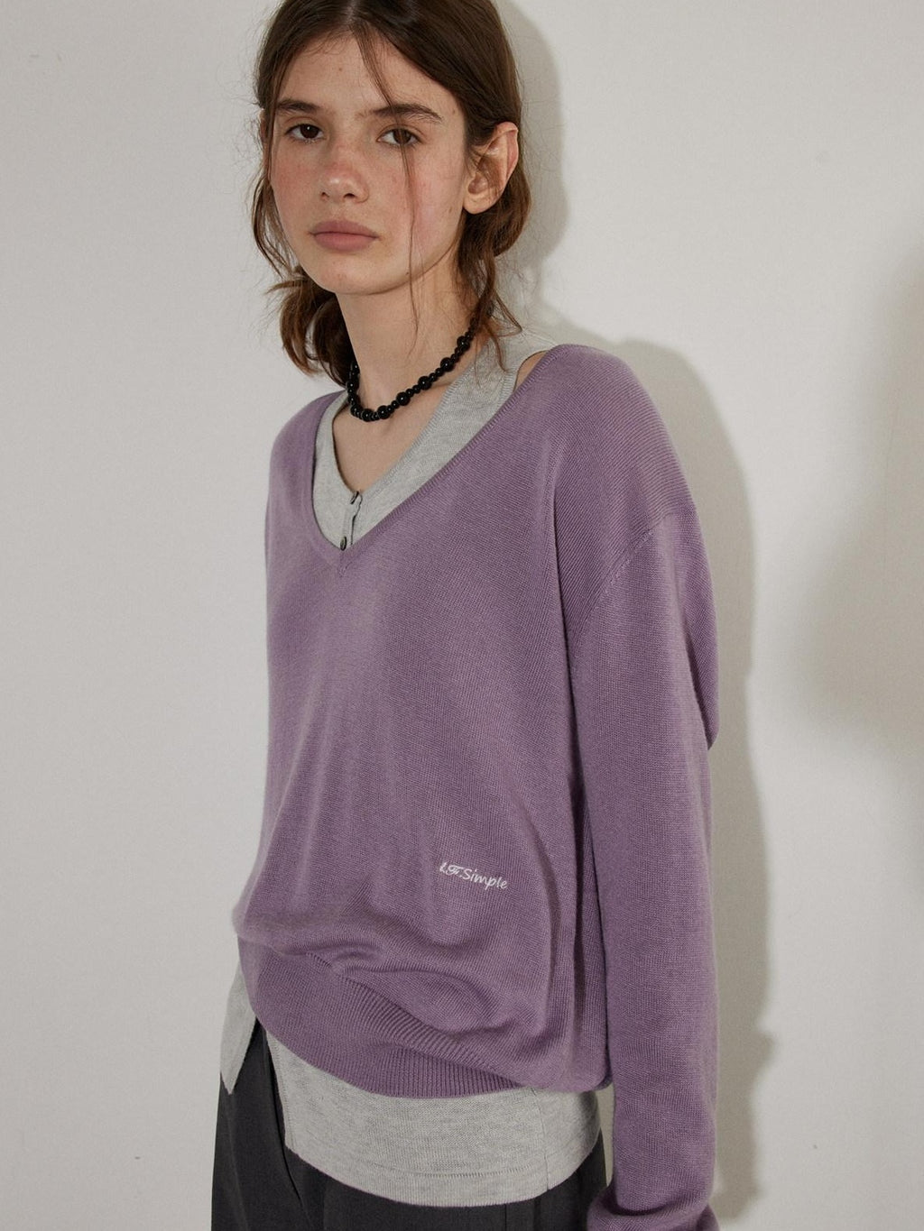 Lofi choose Silk Blend V-neck Oversized Pullover Simple Women Solid Knit Sweaters