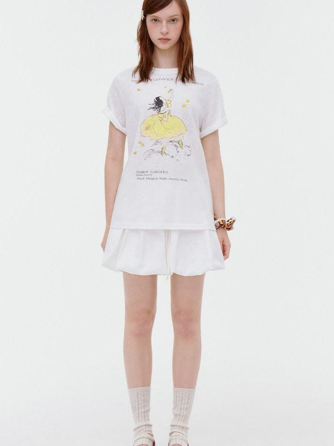 fano Lined Mid Waist A Line Bubble Skirt Loose Korean Solid White Mini Skirts