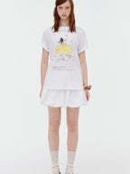 fano Lined Mid Waist A Line Bubble Skirt Loose Korean Solid White Mini Skirts