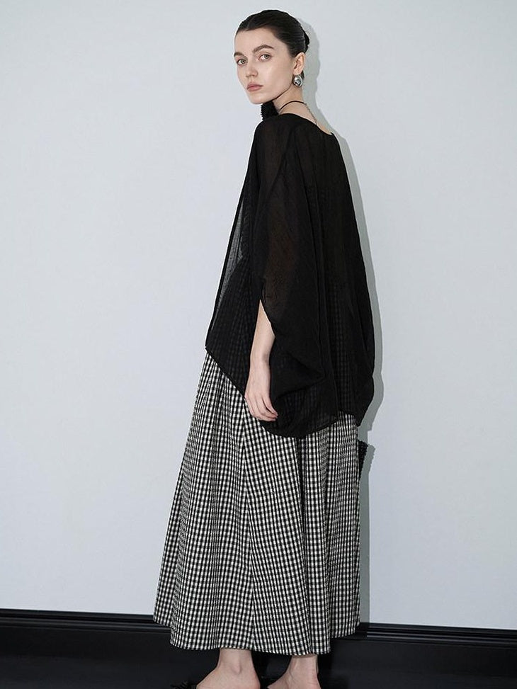 audreyyang Light Hemp Knit Relaxed Batwing V-neck Women Black Open Front Cardigans
