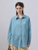 ikyou Embroidered Plaid Breathable Loose Collared Cardigan Button Front Women Shirts