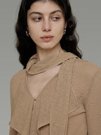 unspoken Slim Ruffle V-neck Bell Sleeve Knit Pullover Women Ginger Yellow Blouses
