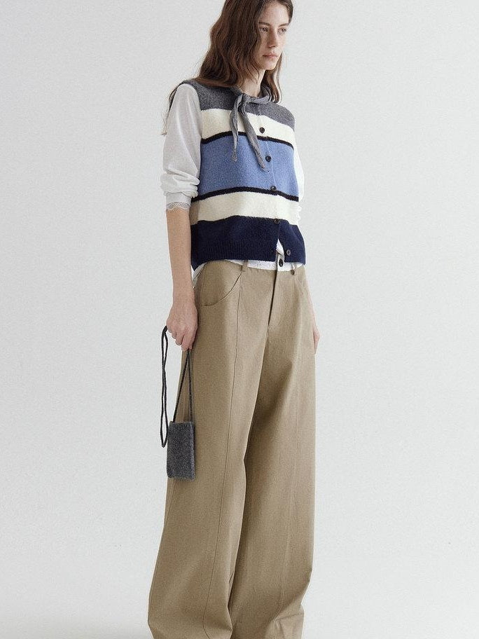 fano Warm Korean Commuter Straight Stripe Round Neck Women Acrylic Cardigans