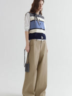 fano Warm Korean Commuter Straight Stripe Round Neck Women Acrylic Cardigans
