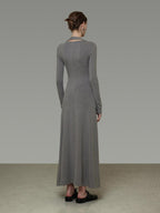 unspoken Soft Breathable Vneck Longsleeve Waist Cinch Viscose Knit Maxi Dresses