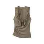 someonesometimes Light Lyocell Slim Ruffle Tie Cami Workwear Women Olive Green Tank Tops