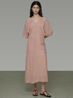 unspoken Breathable Linen Lyocell Blend Minimal A Line V-neck Pleated Women Maxi Dresses