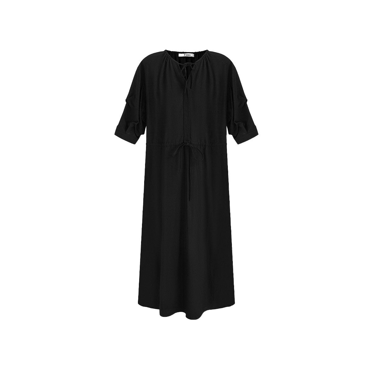 fano_Flattering_Tied_Waist_Workwear_A_Line_V-neck_Women_Viscose_Nylon_Black_Maxi_Dresses_MISSTT