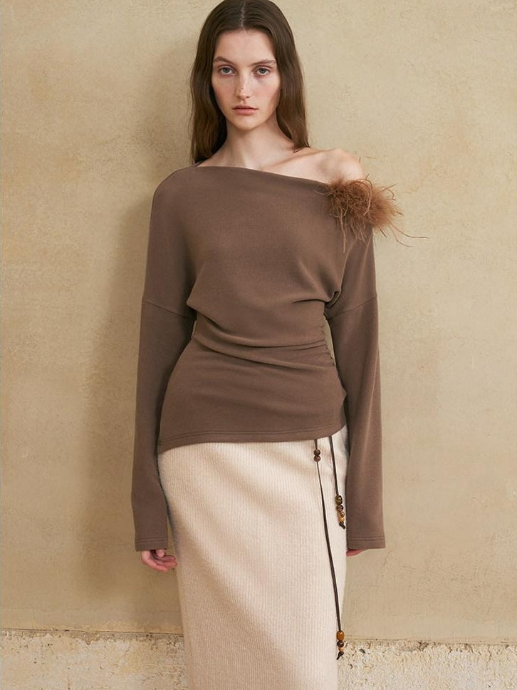 someonesometimes 3D Embellished Asymmetrical Neck Slim Crop Knit Wool Blend Sweaters