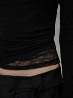 unspoken Lace Patchwork Off Shoulder Slim Fit Casual Knit Long Sleeve Black Blouses