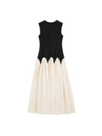 unspoken Colorblock High Waist Minimalist A Line Round Neck Office Ready Maxi Dresses