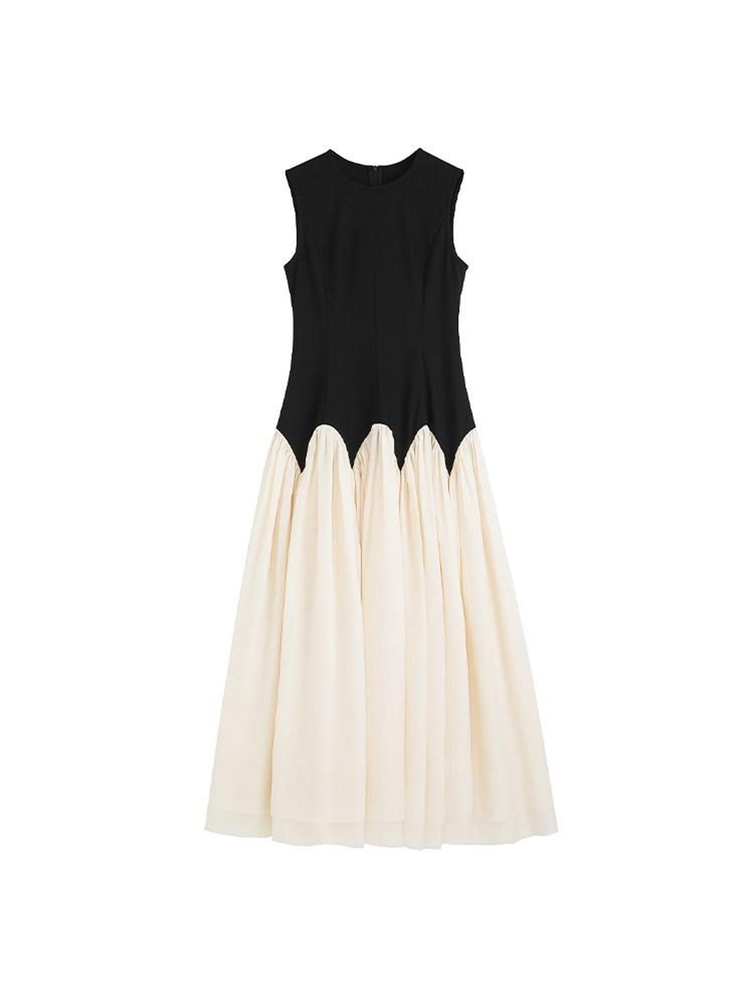 unspoken Colorblock High Waist Minimalist A Line Round Neck Office Ready Maxi Dresses