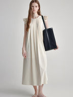 fano High Waist Structured A Line Sleeveless Cotton Lyocell Office Maxi Dresses