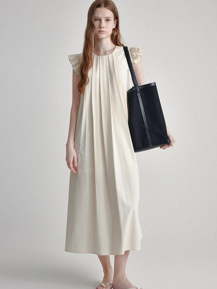 fano High Waist Structured A Line Sleeveless Cotton Lyocell Office Maxi Dresses