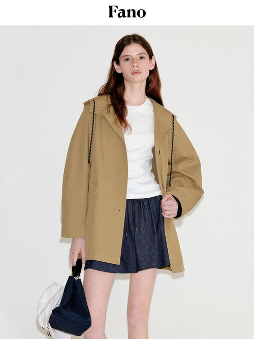 fano Cotton Blend Single Breasted Korean Loose Mid Length Khaki Women Trench Coats