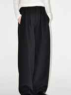 fano Elegant Office Mid Rise Straight Silhouette For Women Black Wide Leg Pants