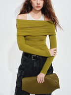 audreyyang Wool Blend Slim Fit Mock Neck Women Casual Stretch Long Sleeve T-Shirts