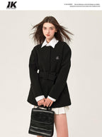 ikyou Versatile Belted Relaxed Fit Office Casual Women Polyester Black Blazers