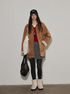 Lofi choose Knit Wool Blend Zip Cardigan Loose Fit Office Gray Short Skirt Top & Skirt Sets