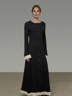 unspoken Slim Waist Colorblock Aline Knit Bell Sleeve Office Women Breathable Maxi Dresses