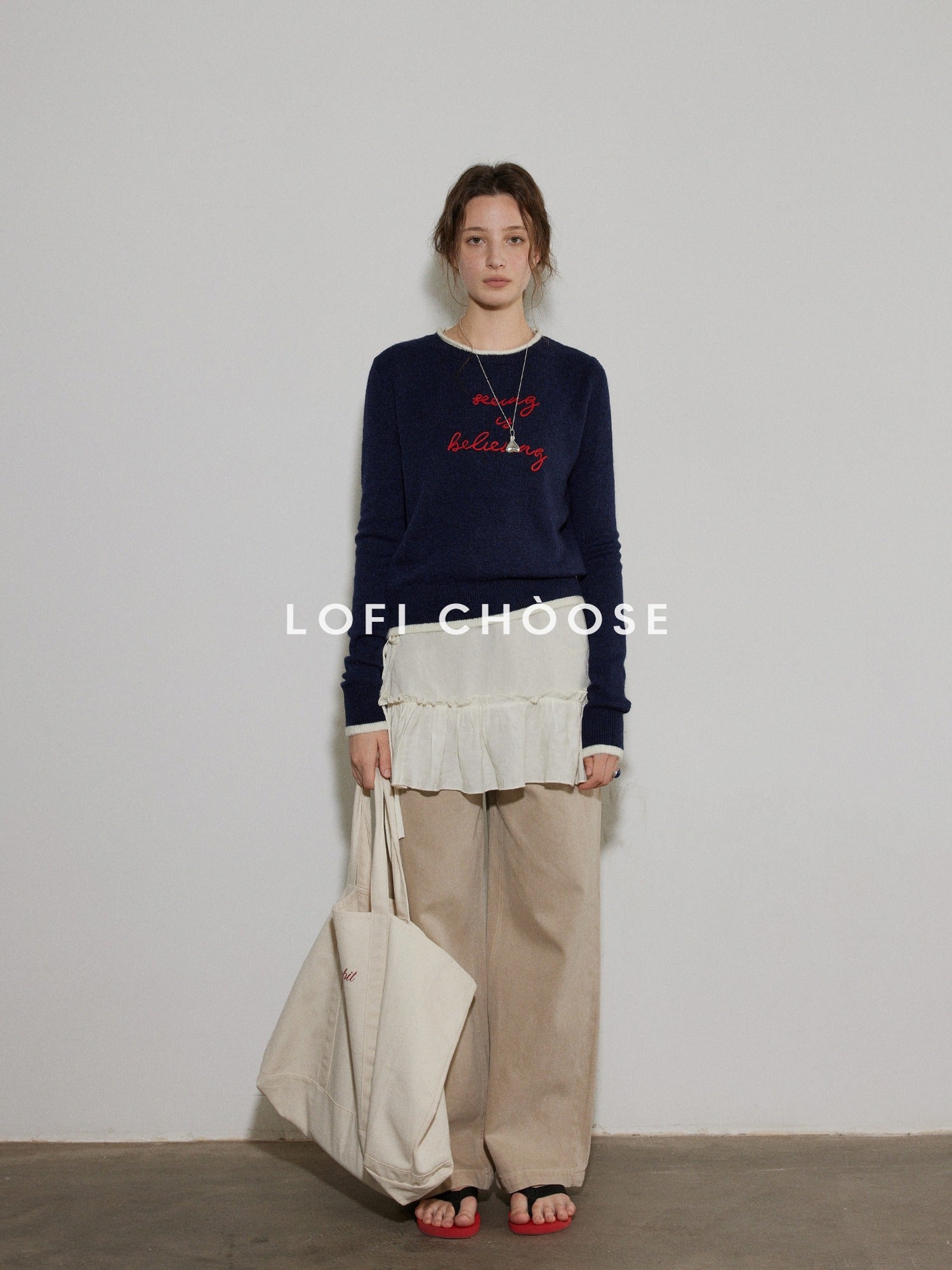 Lofi choose Colorblock Pullover Relaxed Fit Commuter Crewneck Casual Office Sweatshirt
