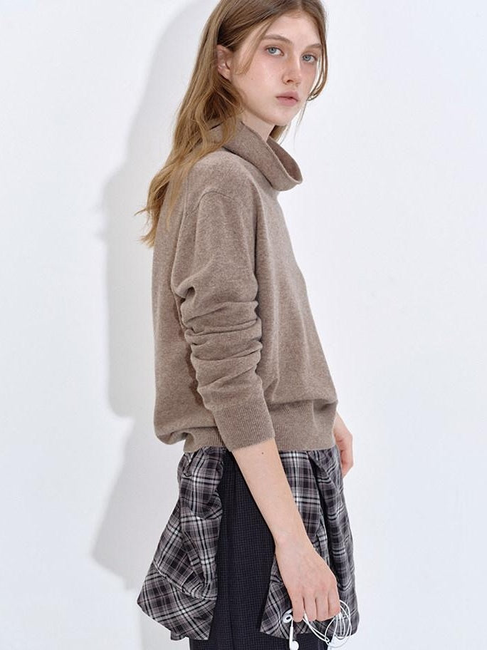fano Soft Breathable Lambswool Cashmere Cowl Neck Relaxed Knit Pullover Sweaters