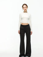 ikyou Minimal Commuter Drawstring Natural Waist Cotton Blend Wrinkle Free Flared Pants