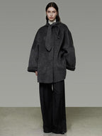 unspoken 100% Sheep Wool Relaxed Fit 3D Tailoring Commuter Women Deep Gray Wool Coats