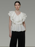 unspoken Breathable Cotton Blend Ruffle Collar Loose Minimal Commuter Women Blouses