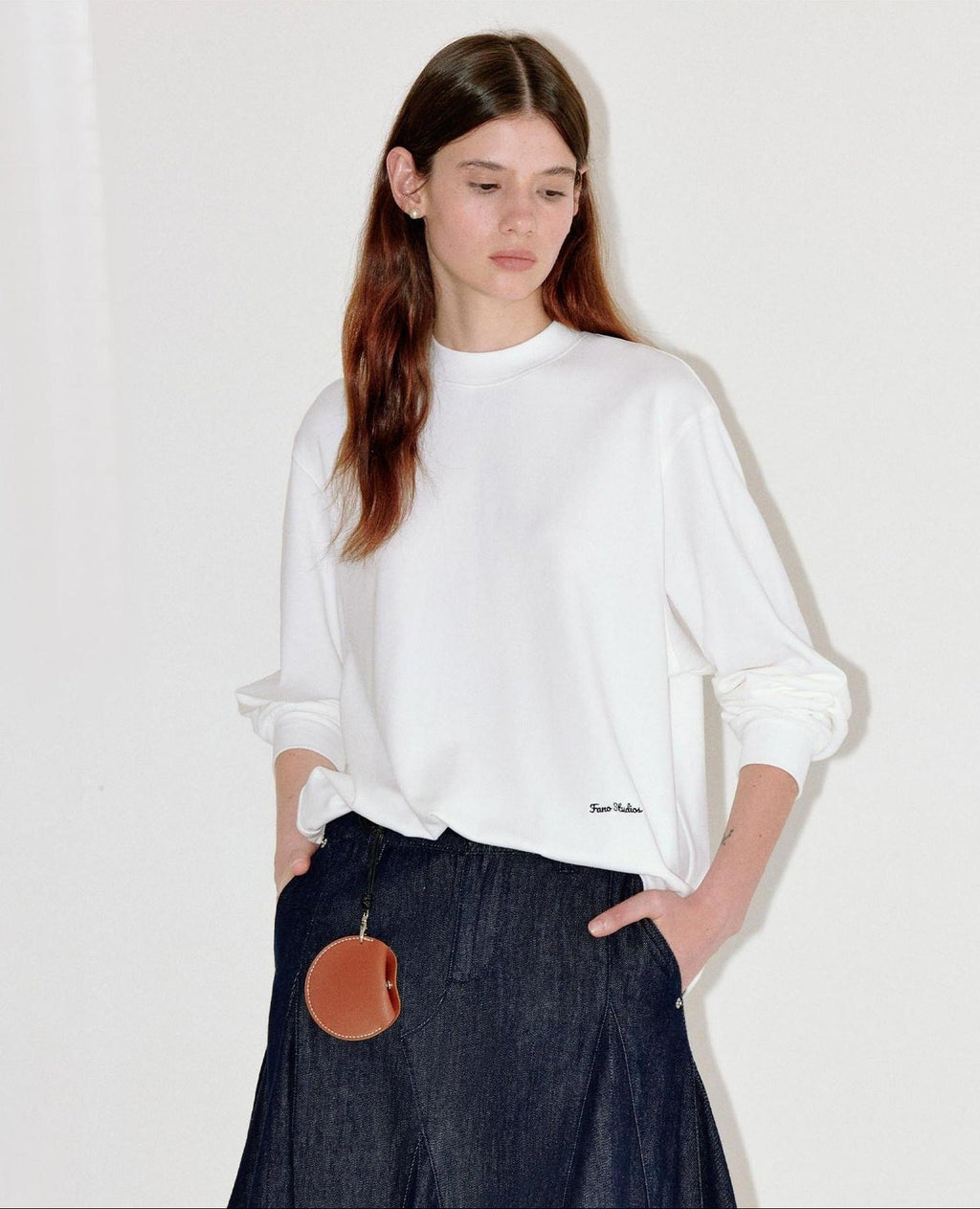 fano Embroidered Cotton Blend Relaxed Loose Womens Casual Long Sleeve T-Shirts