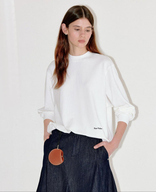 fano Embroidered Cotton Blend Relaxed Loose Womens Casual Long Sleeve T-Shirts