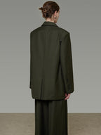 unspoken Breathable Dark Green Loose Lapel Blazer High Waist Casual Top & Skirt Sets