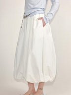 fano Lined Press Pleat A Line Bubble Mid Waist Women City Black White Midi Skirts