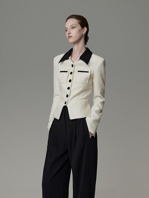 unspoken Colorblock Polo Collar Button Slim Fit Office Women Polyester Blouses