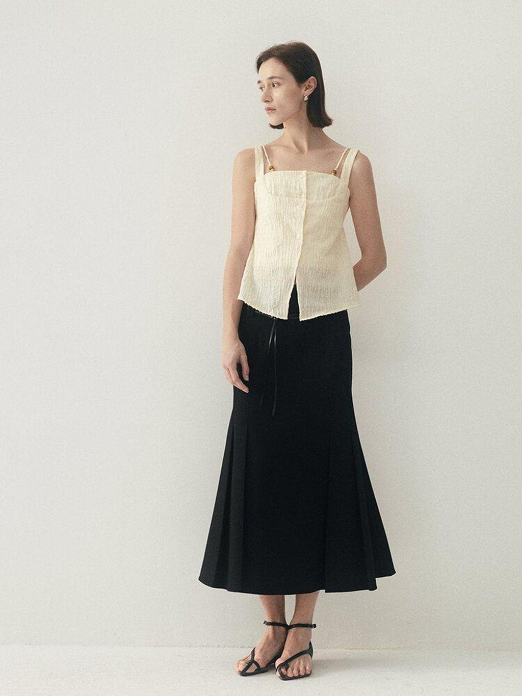 someonesometimes Button Detail Workwear Straight Fit Stretch Almond Beige Camisoles
