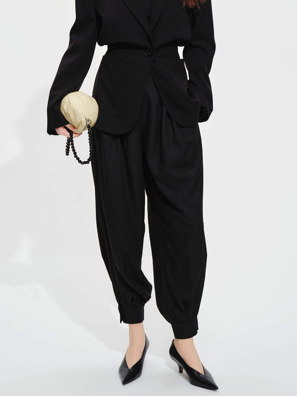 audreyyang High Stretch Elastic Waist Tapered Casual Women Black Polyester Sweatpants
