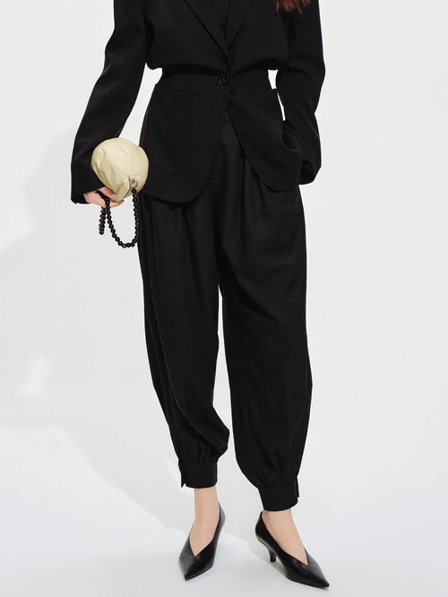 audreyyang High Stretch Elastic Waist Tapered Casual Women Black Polyester Sweatpants