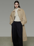 unspoken Thick Minimalist Loose Fit Structured Cut Office Light Camel Long Coats