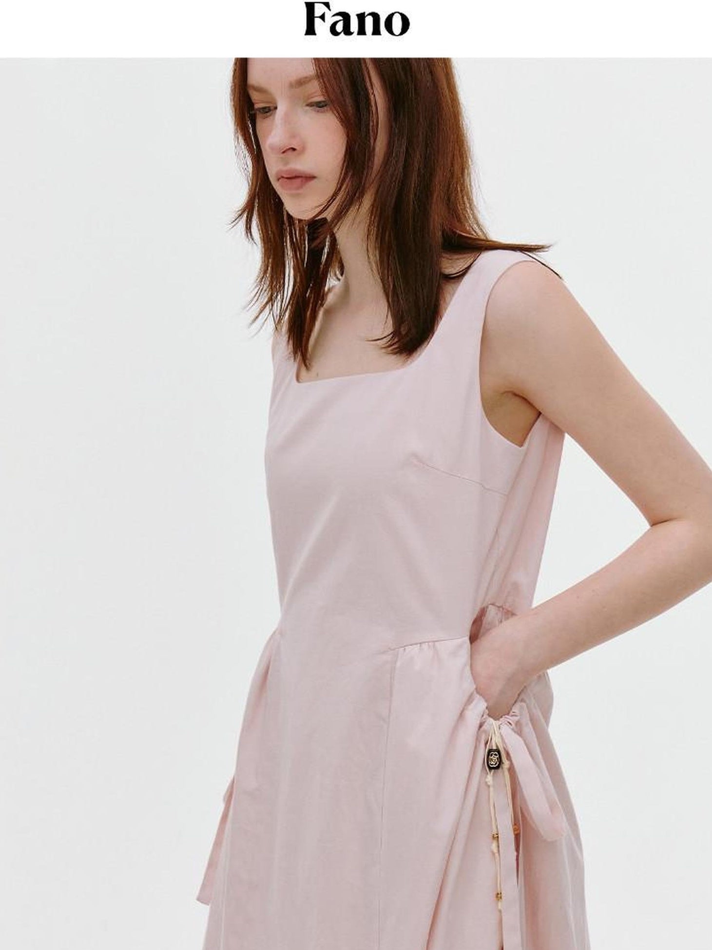 fano Tencel Lyocell Aline Sleeveless Square Neck Korean Commuter Midi Dresses
