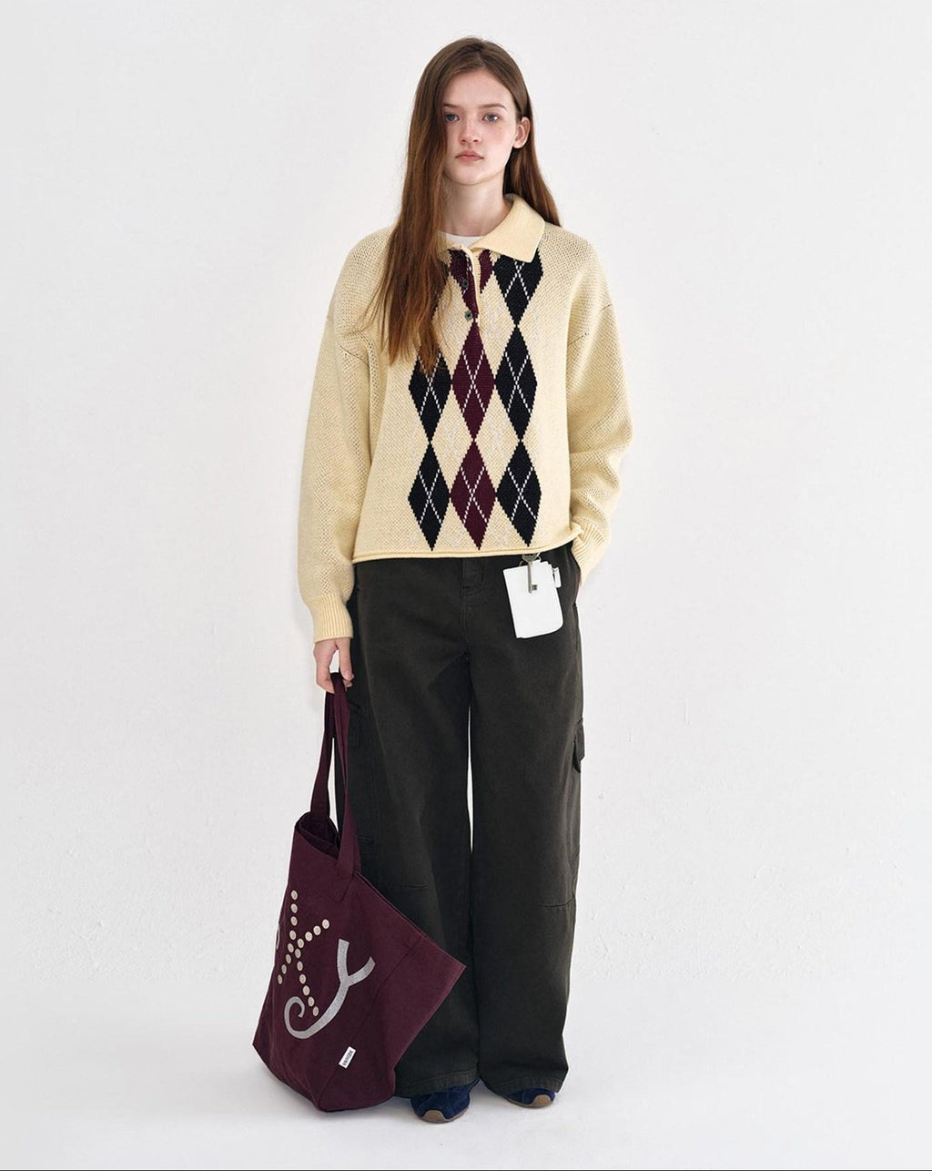 fano Cotton Cashmere Warm Vintage Loose Rolled Edge Pullover Casual Argyle Sweaters