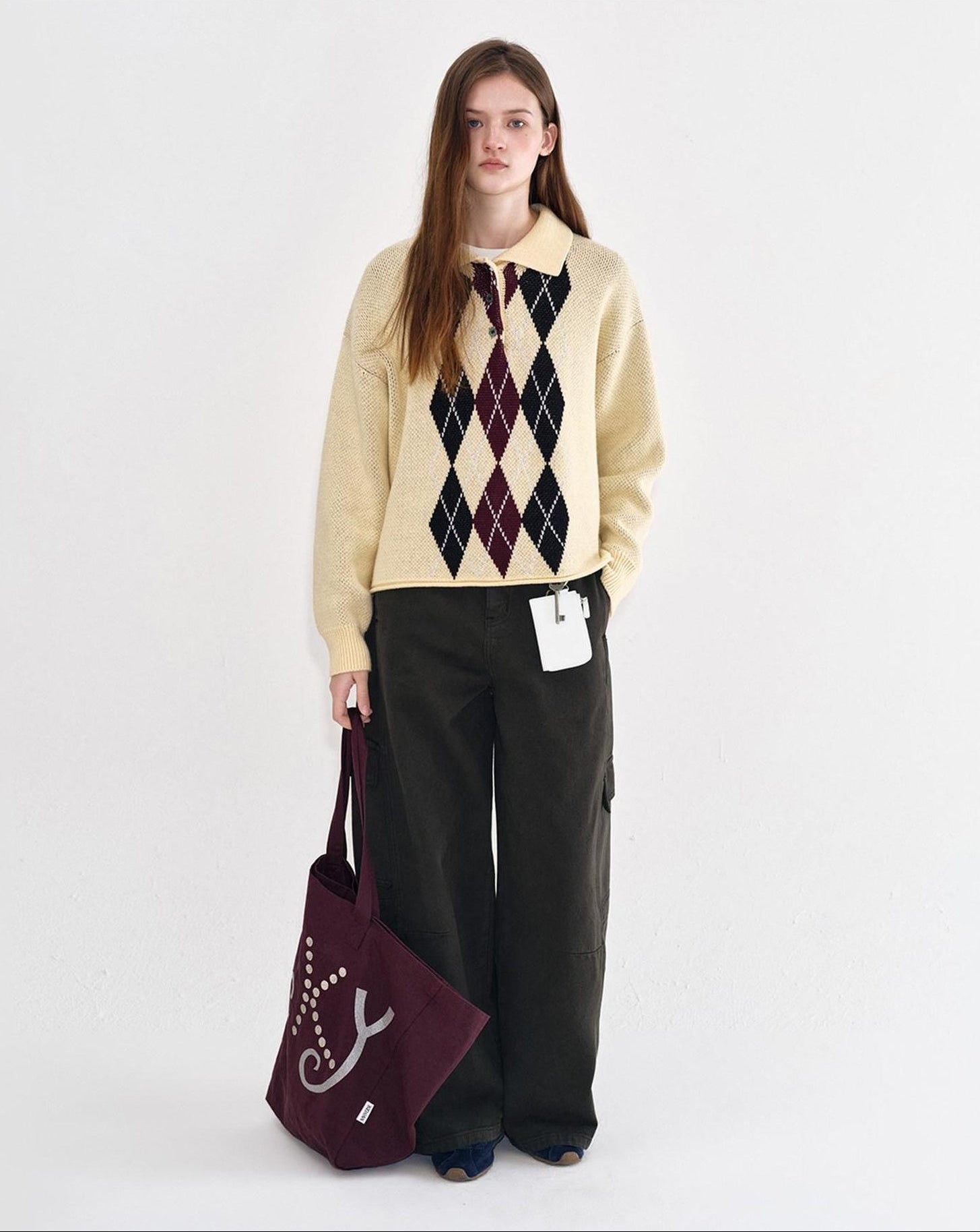 fano Cotton Cashmere Warm Vintage Loose Rolled Edge Pullover Casual Argyle Sweaters