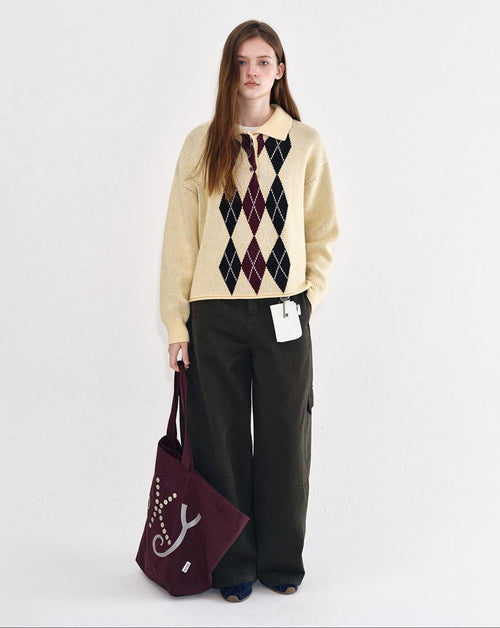 fano Cotton Cashmere Warm Vintage Loose Rolled Edge Pullover Casual Argyle Sweaters